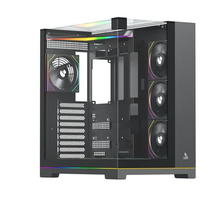 TAG Gamerz Supernova Mid-Tower Computer Case/Gaming Cabinet with 3 Side Glass Panoramic View| Pre-Installed 7 ARGB PWM Fans | Anti Sag Bracket | Support Reverse Connection motherboards PC CASE Black