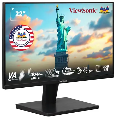 ViewSonic 55.88 Cm (22"), FHD, VA Monitor for Home and Office Use, 100 Hz,1ms Response time, Eye ProTech for Comfort Viewing, Wall Mount, Bezel-Less, Srgb104%, HDMI, VGA - VA2215-H-1N