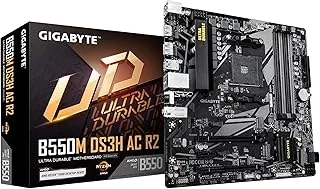 GIGABYTE B550M DS3H AC R2 Motherboard - AMD Ryzen 5000 CPUs | 5+3 Phases VRM | up to 4733MHz DDR4 (O.C.) | 1xPCIe 4.0 + 1xPCIe 3.0 M.2 | Wi-Fi 5 | 1GbE LAN | USB 3.2 Gen 1