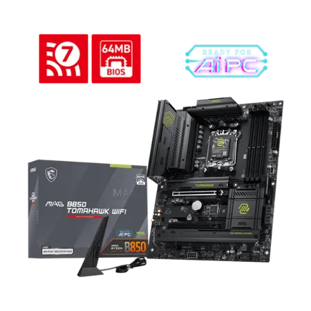 MSI MAG B850 Tomahawk WiFi Motherboard, ATX – Supports AMD Ryzen 9000/8000 / 7000 Processors, AM5-80A SPS VRM, DDR5 Memory Boost 8400+ MT/s (OC), PCIe 5.0 x16, M.2 Gen5, Wi-Fi 7, 5G LAN