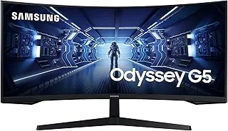 Samsung 34"(86.42cm) Odyssey G5 Curved Gaming Monitor|WQHD 3440 x 1440|1000R|165Hz|1ms|21:9|Wall Mountable|FreeSync Premium|Ports-DP, HDMI, Headphone|DP Cable|Eye-Saver|LC34G55TWWWXXL|Black