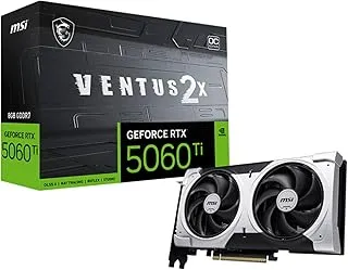 MSI GeForce RTX 5060 Ti 8G Ventus 2X OC Plus Graphic Card - NVIDIA GeForce RTX 5060 Ti GPU, 8GB GDDR7 128-bit Memory, 28 Gbps, PCI Express Gen 5 x16 Interface, Upto 2602 MHz, STORMFORCE Fan