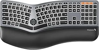 ProtoArc Backlit Wireless Ergonomic Keyboard, EK01 Plus Full Size Ergo Keyboard with Wrist Rest, Split Design, USB-C Charging, Bluetooth and USB, Natural Typing Compatible with Windows/Mac/Android