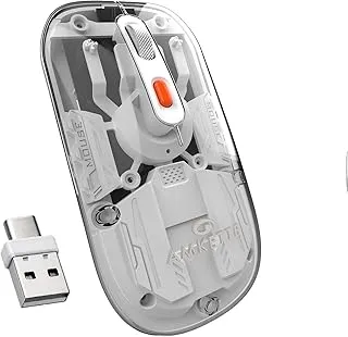Amkette Epic TP Transparent Multi-Device Wireless, Bluetooth Rechargeable Mouse, USB-A + USB-C Nano Receiver, Silent Huano Switches, Type-C Charging, 3 Device Connectivity for Laptop, PC, Mac, Tablet
