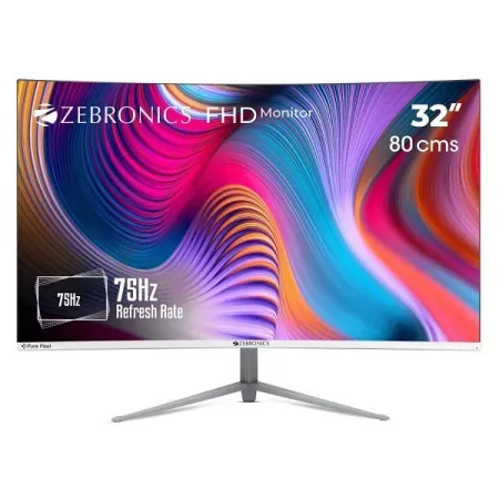 ZEBRONICS Zeb-AC32FHD LED Curved 75Hz 80Cm (32″) (81.28 Cm) 1920×1080 Pixels FHD Resolution Monitor with HDMI + VGA Dual Input, Built-in Speaker, Max 250 Nits Brightness, Black
