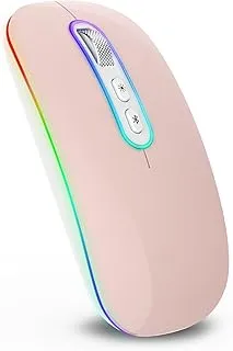 cimetech Dual Mode (BT 5.1+2.4G) Wireless Mouse with LED Lights, Silent Portable Lightweight Rechargeable Mouse for Laptop, Compatible with Mac OS/Windows/Chrome OS - Pink