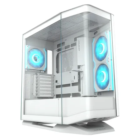 Cougar FV270 RGB Tempered Glass Mid‑Tower Computer Case with E‑ATX Support, Angled Airflow & ARGB Fans - White