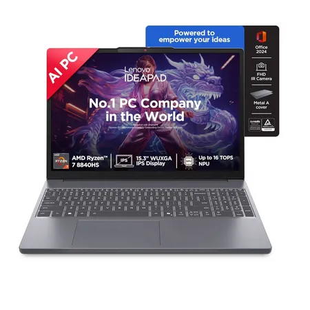 Lenovo IdeaPad Slim 3 AMD Ryzen 7 8840HS, 16GB, 512GB SSD, Integrated AMD Radeon 780M Graphics, 15.3 Inch WUXGA IPS, Win 11, MS Office 2024, Luna Grey, 83KA0048IN