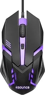 Sounce Nitro Wired Gaming USB Mouse 800/1200/1600 DPI Optical Sensor, 4-Level Adjustable DPI, RGB Lighting, Smooth Tracking, Ergonomic Grip, Plug & Play for Laptop & PC (Black)