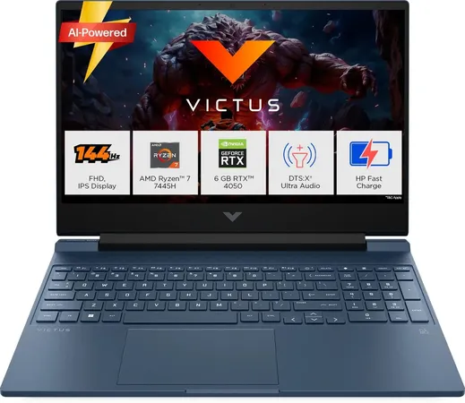 HP Victus AMD Ryzen 7 Hexa Core 7445HS - (16 GB/512 GB SSD/Windows 11 Home/6 GB Graphics/NVIDIA GeForce RTX 4050) 15-fb3130AX Gaming Laptop (15.6 Inch, Performance Blue, Chrome Logo, 2.29 Kg)