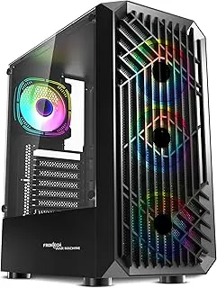 Frontech War Machine Mid-Tower Gaming Computer Cabinet – Tempered Glass, Pre-Installed 4×120 mm ARGB Fans, Washable Dust Filters, Top I/O Panel (USB 3.0, 2×USB 2.0 & Audio), ATX/mATX (FT-4349)