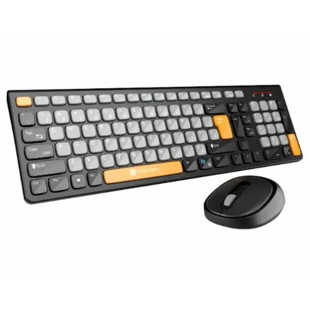 Portronics Key7 Combo Wireless Keyboard & Mouse Set with 2.4 GHz USB Receiver, 10m Working Range, 12 Shortcut Keys, Adjustable DPI, 10 Million Key Life & Click Life for PC, Laptop, Mac – Black + Orange