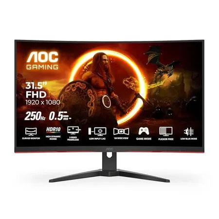 AOC 32 Curved, 1500 R , FHD 1920 x 1080, 250Hz, 0.5ms, 300 cd/m², HDMI 2.0 x2, DP 1.2 x 1, NTSC 105% / sRGB 123% , Flicker Free , Low Blue Mode