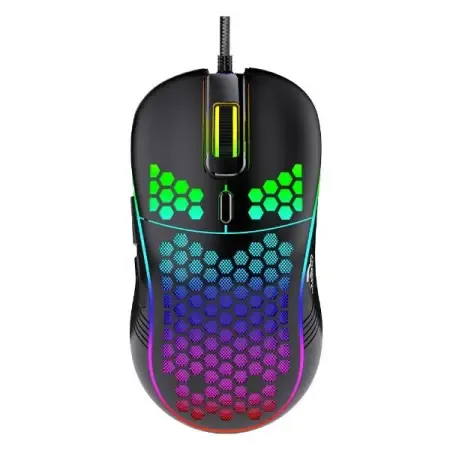 TAG Gamerz Fusion RGB Gaming Mouse Black USB Wired, Honeycomb Design, 4800 DPI Optical Sensor, 6 Buttons, 3 Million Clicks, 7 RGB Lighting Effects, 1.5m Braided Cable, for Windows Mac Linux PC Laptop