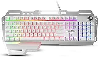 FRONTECH KB-0013P Wired Gaming Keyboard | 104 Keys with Rainbow Backlight | 19 Anti-Ghosting Keys | USB Plug & Play | 1.5m Braided Cable | White-Grey | Compatible with Windows 11/10/8/7