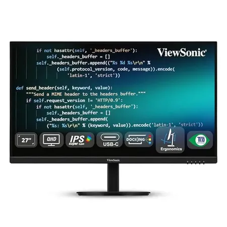 ViewSonic VG2709U‑2K 27″ QHD IPS 100Hz USB‑C Docking Monitor with Speakers