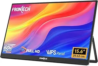 FRONTECH 15.6" Portable LED Monitor, Full HD IPS, Dual Type-C & Mini HDMI, Built-in Speakers, 180° Stand, Works with Laptop/PS5/Switch/Phone, 1-Year Warranty (MON-0023)