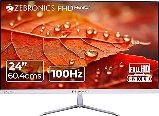 ZEBRONICS EA124 LED Monitor, 24 inch (60.4cm), 250 nits, 100Hz, FHD, 1920x1080, HDMI, VGA, Ultra Slim Bezel, Built-in Speakers, Metal Stand, Wall Mountable
