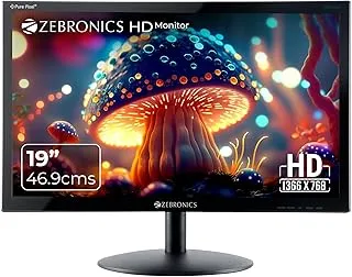 ZEBRONICS ZEB-V19HD 18.5 INCH (46.99 CM) LED MONITOR WITH SUPPORTING HDMI, VGA INPUT, HD 1366 X 768 PIXELS, 16.7M COLORS, GLOSSY PANEL, SLIM DESIGN & WALL MOUNTABLE, BLACK