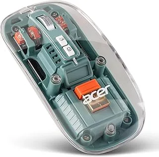 Acer Clearview Transparent Wireless Mouse with Triple-Mode Connectivity, Silent Click Tech, Metal Scroll Wheel,1600 DPI Optical Sensor, USB-C Charging, Compatible Windows, MacOS, iOS, Android-Green