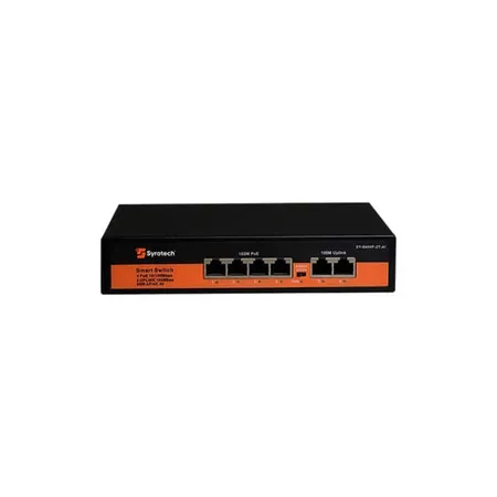 Syrotech SY-0400P-2T-AI 4-Port 10/100Mbps PoE Switch with 2 Uplink Ports 65W Power