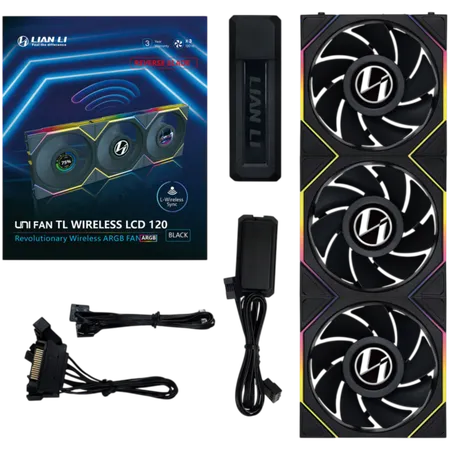 Lian Li TL LCD Wireless 3x 120mm Reverse Blade Fan...