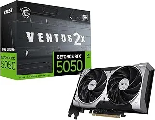 MSI GeForce RTX 5050 8G Ventus 2X OC Graphic Card - NVIDIA GeForce RTX 5050 GPU, 8GB GDDR6 128-bit Memory, 20 Gbps, PCI Express Gen 5 x16 Interface, Upto 2602 MHz, TORX Fan 5.0