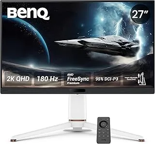 BenQ MOBIUZ EX271Q 27” (68.58 cm) 2K QHD 180Hz Gaming Monitor, 1ms GtG, AMD FreesSync Premium, DP 1.4, HDMI 2.0, 65W USB-C, 95% P3, Height Adjust, KVM, AI Color Adjustment, Remote Controller (White)