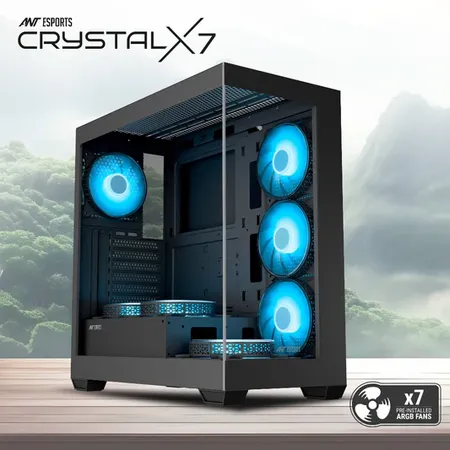 ANT ESPORTS CRYSTAL X7 ATX COMPUTER CASE/GAMING CABINET WITH TYPE-C BLACK