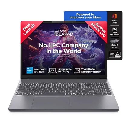 Lenovo IdeaPad Slim 3 13th Gen Core i5-13420H 15.3 inch (38.8cm) WUXGA IPS Laptop (16GB RAM/1TB SSD/Windows 11/Office Home 2024/Backlit Keyboard/1Yr ADP Free/3 Mon. Game Pass/Grey/1.6Kg), 83K100HSIN
