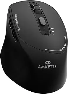Amkette Hush Pro Epic Rechargeable Wireless Mouse/Bluetooth Mouse | 3 Device Connectivity (2xBT&2.4G)| 2400 DPI |Silent Switches| Premium Ergonomic Design Type C Charging | Black