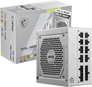 MSI MAG A850GL PCIE5 White Power Supply Unit, 850W, 80 Plus Gold, Fully Modular, ATX 3.0, PCIe 5.0 GPU Support, 120mm FDB Fan, Full-Bridge LLC, Flat Black Cables - 7 Year Warranty