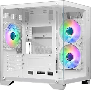 ZEBRONICS Mercury Premium Gaming Chassis with Support for mATX | Mini ITX | 240mm AIO, Dual Chamber Design, Infinity Ring ARGB Fan, Wraparound Tempered Glass (White)