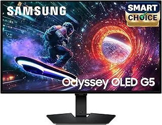 Samsung 27" Odyssey QD-OLED G5 Gaming Monitor (Smartchoice) |QHD 2560 x 1440|180 Hz|0.03ms|Pantone-Validated|G-Sync|Free Sync|Glarefree|Ports-DP,HDMI,Headphone|1 Billion Color| LS27FG502SWXXL|Black