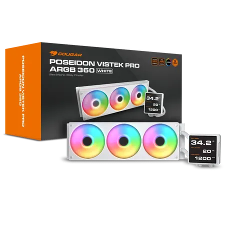 COUGAR Poseiden Vistek Pro ARGB 360mm CPU Liquid Cooler ( With LCD Display ) ( White )