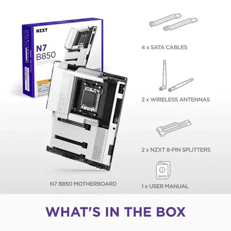 NZXT N7 B850 AM5 ATX Gaming WiFi Motherboard White (N7-B85XT-W1)