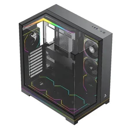 TAG Gamerz Supernova Mid-Tower Computer Case/Gaming Cabinet with 3 Side Glass Panoramic View| Pre-Installed 7 ARGB PWM Fans | Anti Sag Bracket | Support Reverse Connection motherboards PC CASE Black