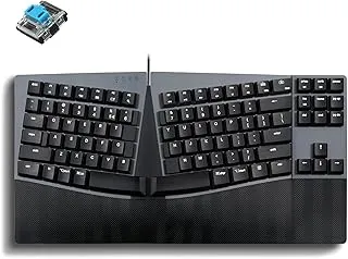 Perixx PERIBOARD-335BL Wired Ergonomic Mechanical Compact Keyboard - Low-Profile Blue Clicky Switches - Programmable Feature with Macro Keys - Compatible with Windows and Mac OS X - US English