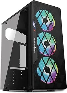 FRONTECH NICO Gaming Computer Cabinet with HD Audio | ATX/Mini ATX Compatible with Glass Side Panel | Installed 3 x 120 mm RGB Fan, 1 x USB 3.0, 2 x USB 1.0 (FT 4357, Black)