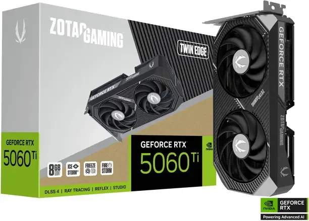 ZOTAC RTX 5060 Ti 8GB Twin Edge GDDR7 8 GB NVIDIA Chipset 128 bit 2572 MHz Graphics Card