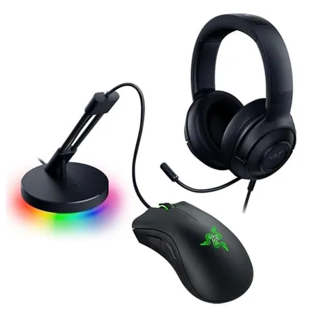 Razer Game On Bundle of Mouse, Mouse Cable Holder and Headset